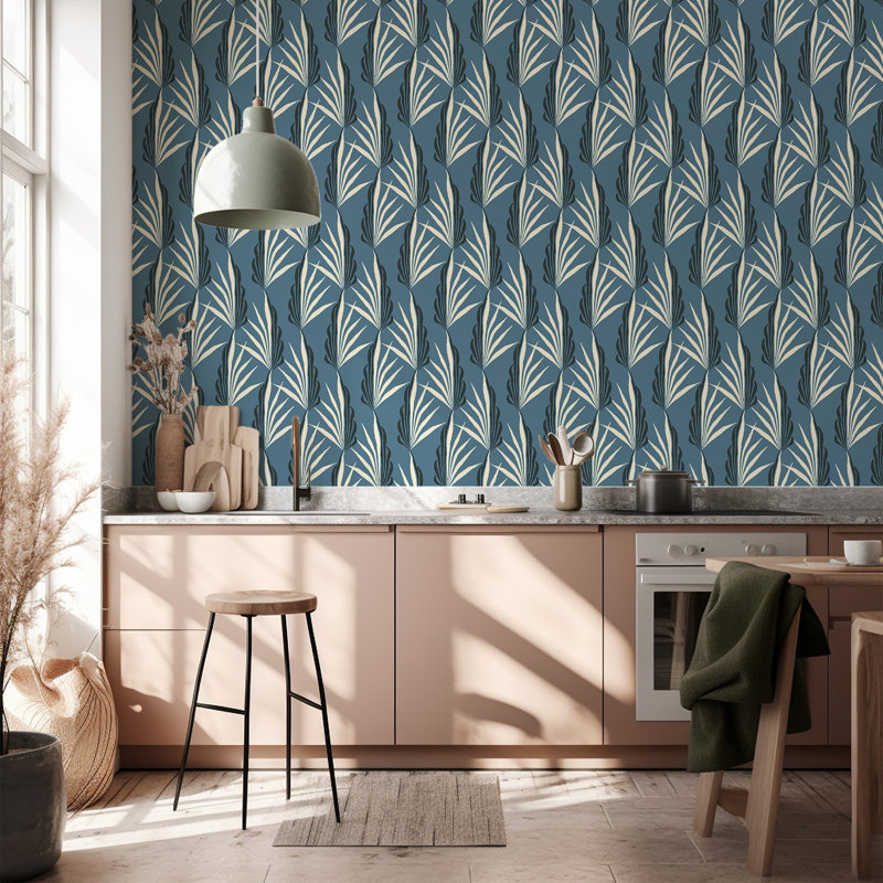 Areca Palm - Wallpaper, Blue, Non-pasted