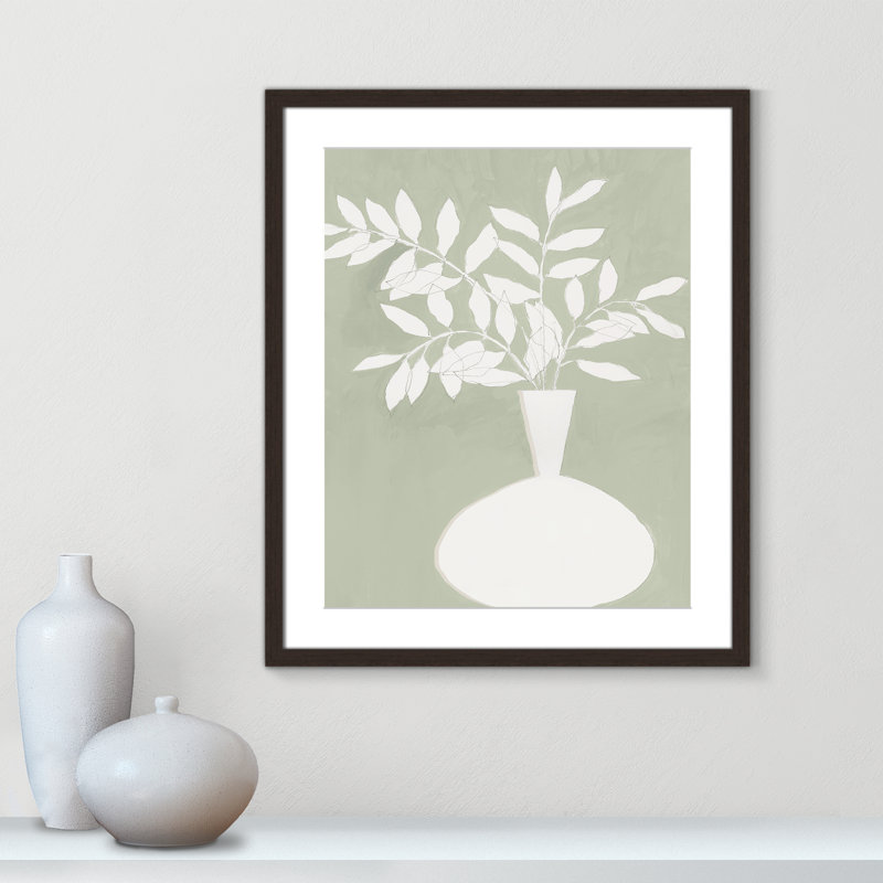 «Sage Vase II» par Aria K, Noyer à grain ouvert, 21.5'' W x 25.5'' H, Matted Print
