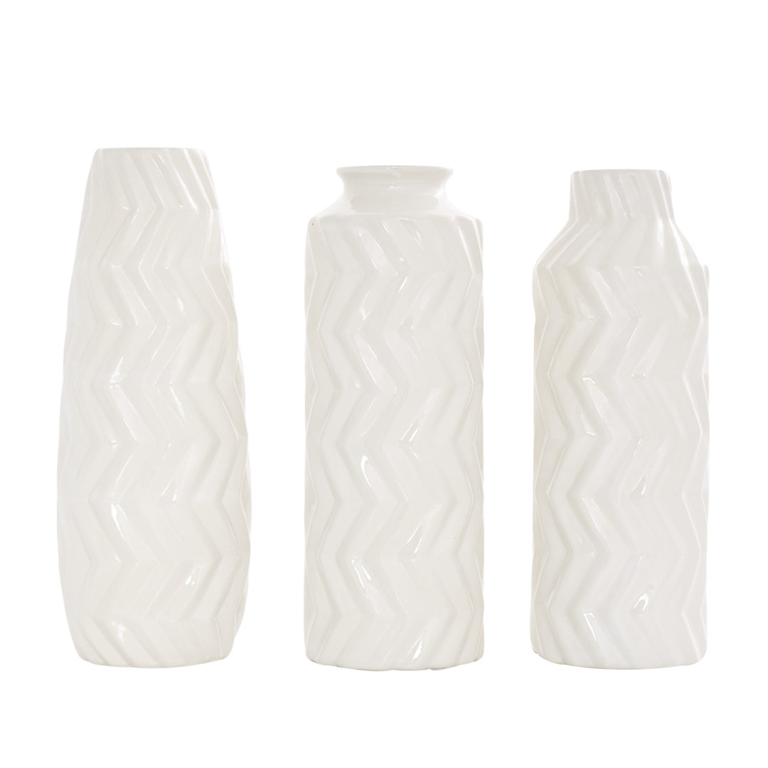 Elvita Ceramic Dimensional Chevron Textured Decorative Vase with Varying Shapes Set Wrought Studio™ 