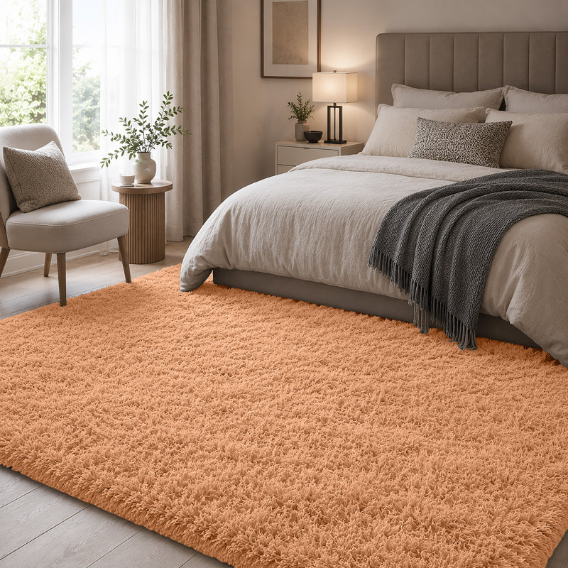 Luxury Plush Shaggy Area Rug & Runner, Soft Deep-Pile Non-Slip Living Room Carpet, Beige, Rectangle 160 x 230 cm