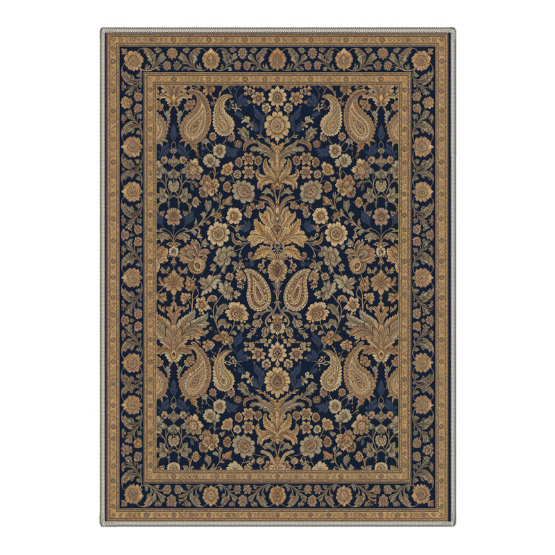 Allendale Arcadia Vintage Floral Machine Washable Brown / Black Indoor Area Rug with Non-Slip Backing, Round 5'