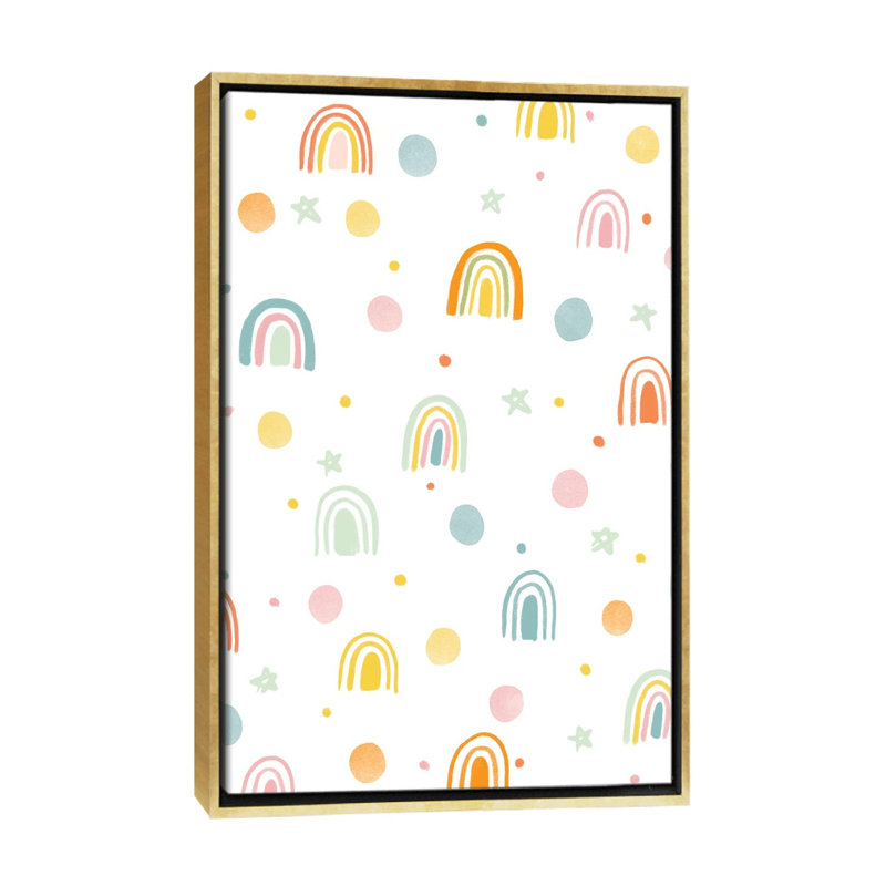 «Baby Rainbow Paradise II» par Natalie Miles - impression d'art graphique, Pas de tapis, Toile encadrée d'or