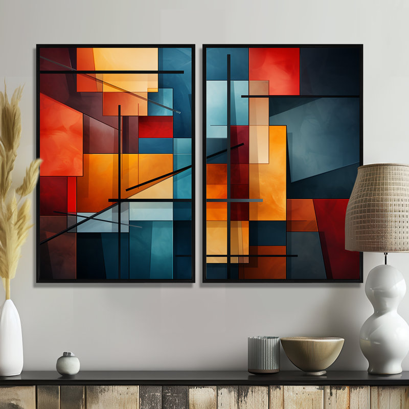 «Cubism Vivid Collage - Large Cubism», impressions sur toile, Noir, H 36 po x l 48 po, Impression encadrée flottante