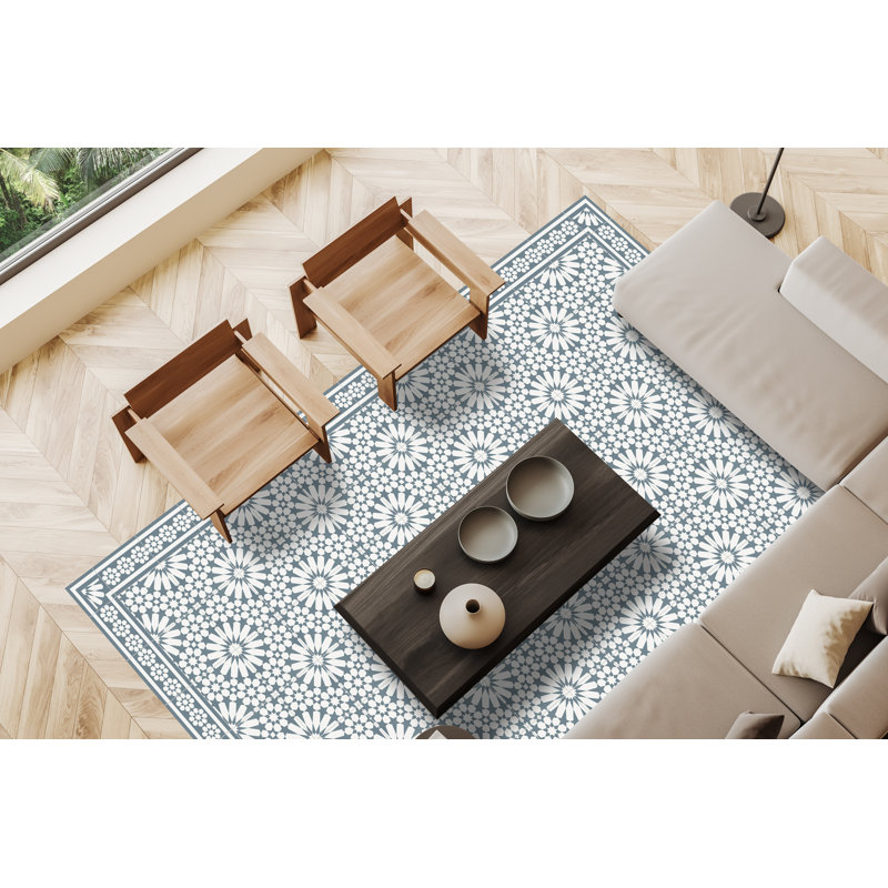 Abhirami Vinyl Machine Printed Area Rug, Rectangle 3'3.4" x 4'4.4"