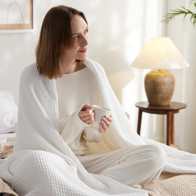 Bedsure Cotton Waffle Weave Throw Blanket