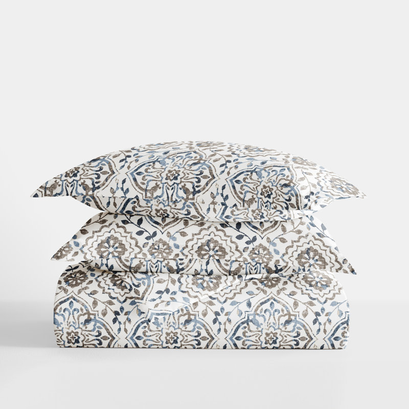 Oasis Taupe Twin-Twin XL Patterned Polyester Duvet Cover Set