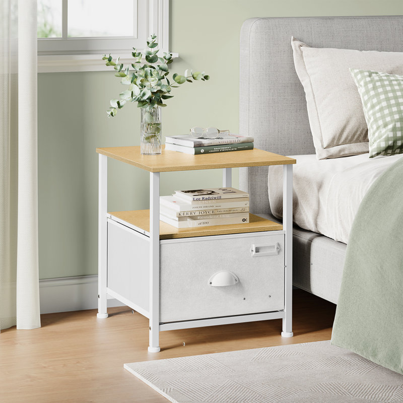 Casandra 41cm W Manufactured Wood Bedside Table, White/Natural