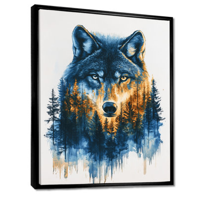 Giesbert Golden Wolf In Blue Forest Landscape III - Wolf Wall Art Decor