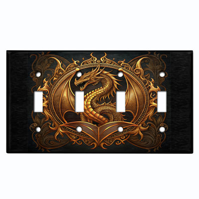 Couvercle de plaque d'interrupteur en métal; Bascule de dragon de taille standard US 4 - écusson du dragon