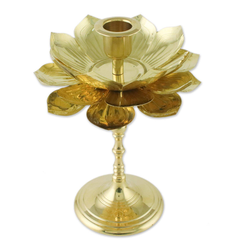 Très grand chandelles de laiton lumineux lotus