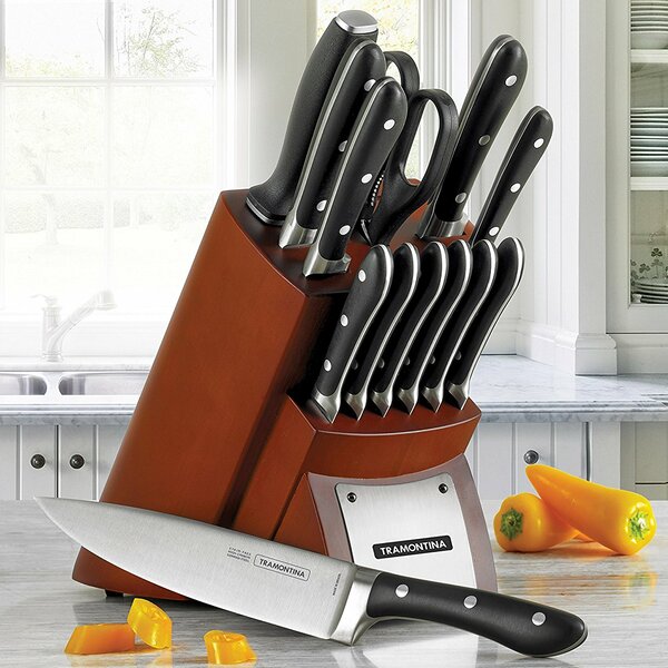 Forged 15 Pc Cutlery/Steak Knife Set with Hardwood Counter Block -  Tramontina US