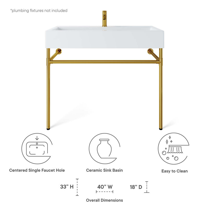 Modway Redeem Acrylic Wall-Mount Bathroom Vanity, Gold