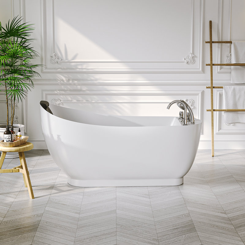 59 po X 29,5 po Baignoire de tourbillon autoportante à jets d'hydrothérapie à droite - remplissage de baignoire en blanc