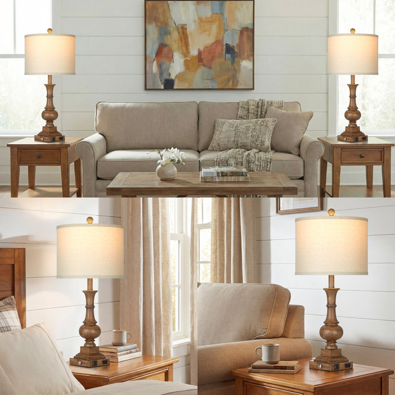 26" Farmhouse Table Lamps With Usb, Type-c & Touch Control