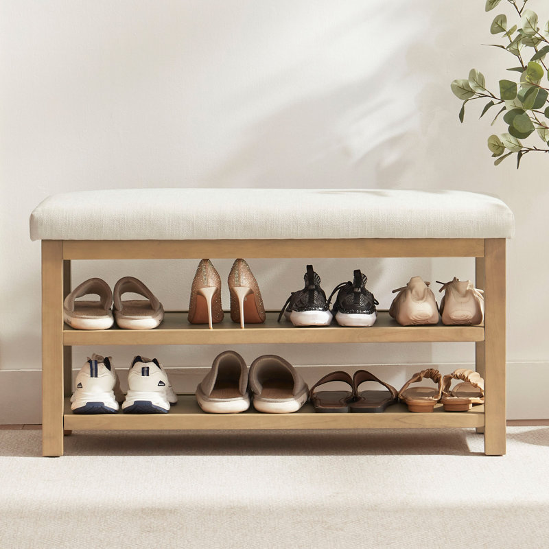 Banc de rangement pour chaussures rembourré Hahnville, H 21,3 po x l 39,9 po x P 13,8 po, Beige