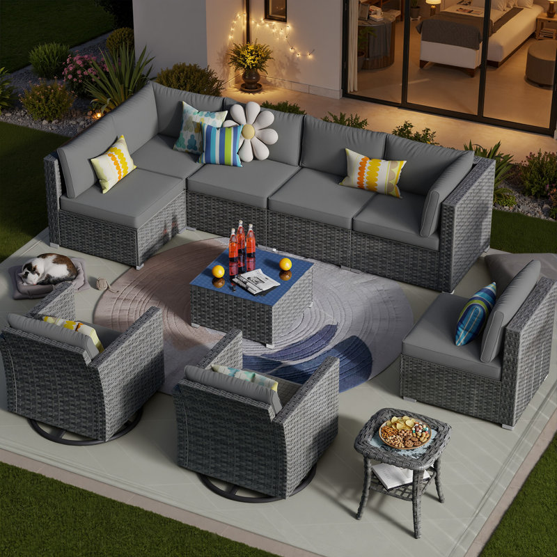 11 Piece Sofa Seating Group with Cushions, Dark Gray, No