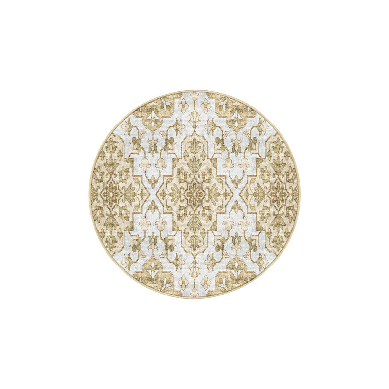 Flemke Hand Loomed Washable Oriental Indoor Rug, Round 5'