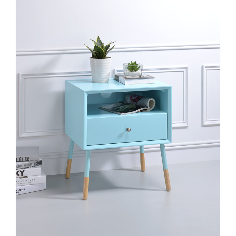 Bowersville Transitional 24"H 1-Drawer Rectangular End Table with Storage, Teal