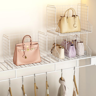 Organisateur de sac à main pour rangement pour garde-robe: sac de rangement réglable à 2 compartiments - paniers de rangement pour sacs à main en fil de fer empilables - portemanteaux ouverts