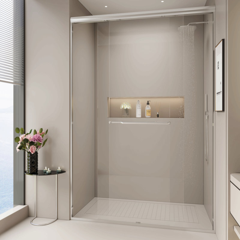 44-48 In. W X 72 In. H Double Sliding Shower Door, Semi-Frameless Bypass Bathroom Sliding Door With 1/4" (6Mm) Tempered Glass For Walk-In Shower