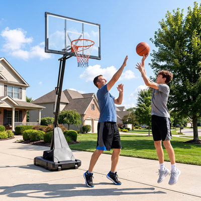 44" W Basketball Hoop with Shatterproof PC Backboard, 5.25-10Ft Adjustable Height Basketball Hoop Goal System, Portable Basketball Hoop with Wheels For Kids, Teens, Adults