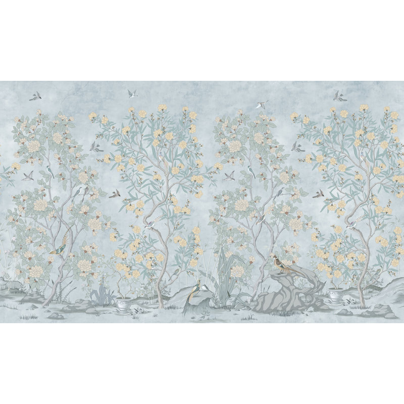 Papier peint oiseau bleu Chinoiserie Garden, L 75 po x l 112 po
