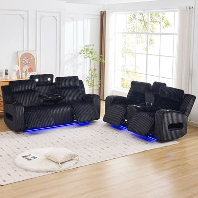 Ensemble de salon inclinable électrique en tissu 2 pièces avec charge et haut-parleur