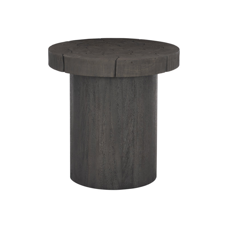 Gray Round Teak and Suar Wood End Table