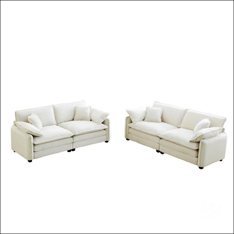 Ensemble de canapé de salon moderne deux pièces, Velours côtelé beige
