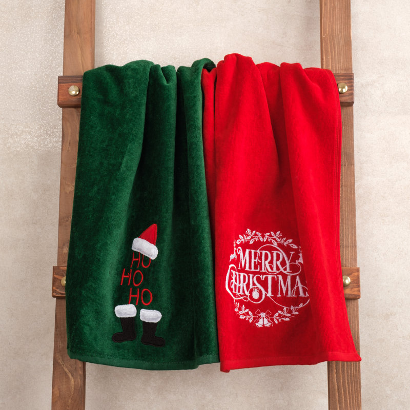 Ensemble de 2 serviettes en coton Jelitza, Vert / rouge