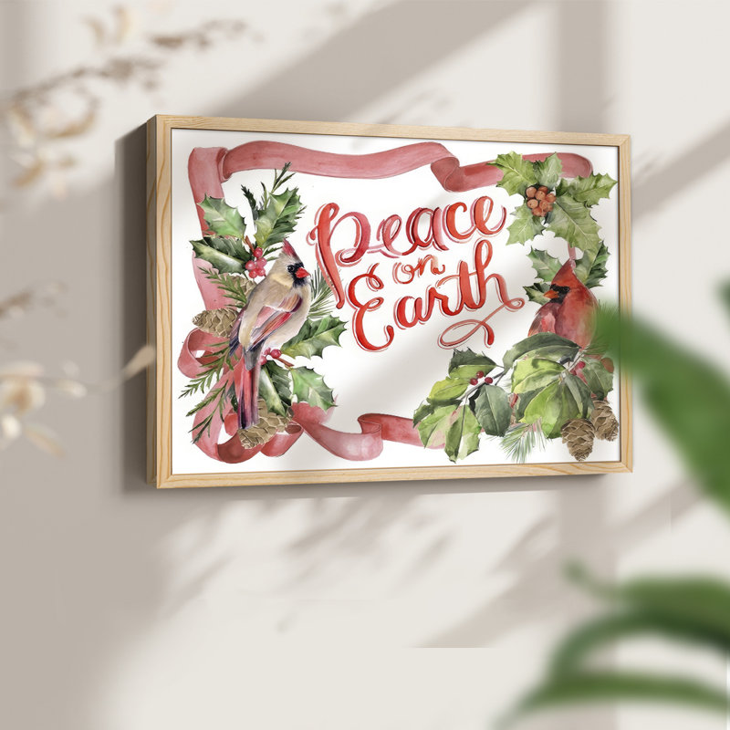 Cardinal Holly Christmas Collection A -Framed Print - Restickable, 8" H x 10" W, Natural