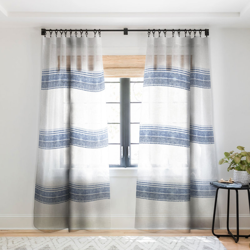 Holli Zollinger French Linen Chambray Tassel 1pc Sheer Window Curtain Panel, Blue/White
