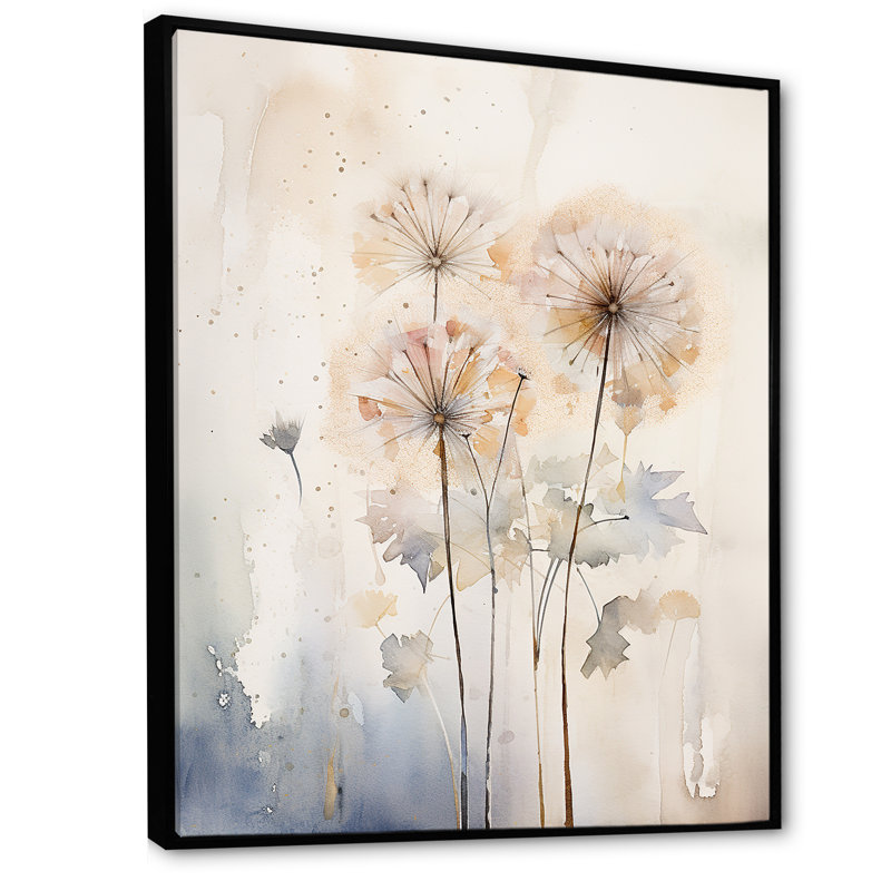 Dandelion Charm in Winter IV - Pissenlit grand, art mural, Cadre flottant noir, H 20 po x l 12 po x P 1 po