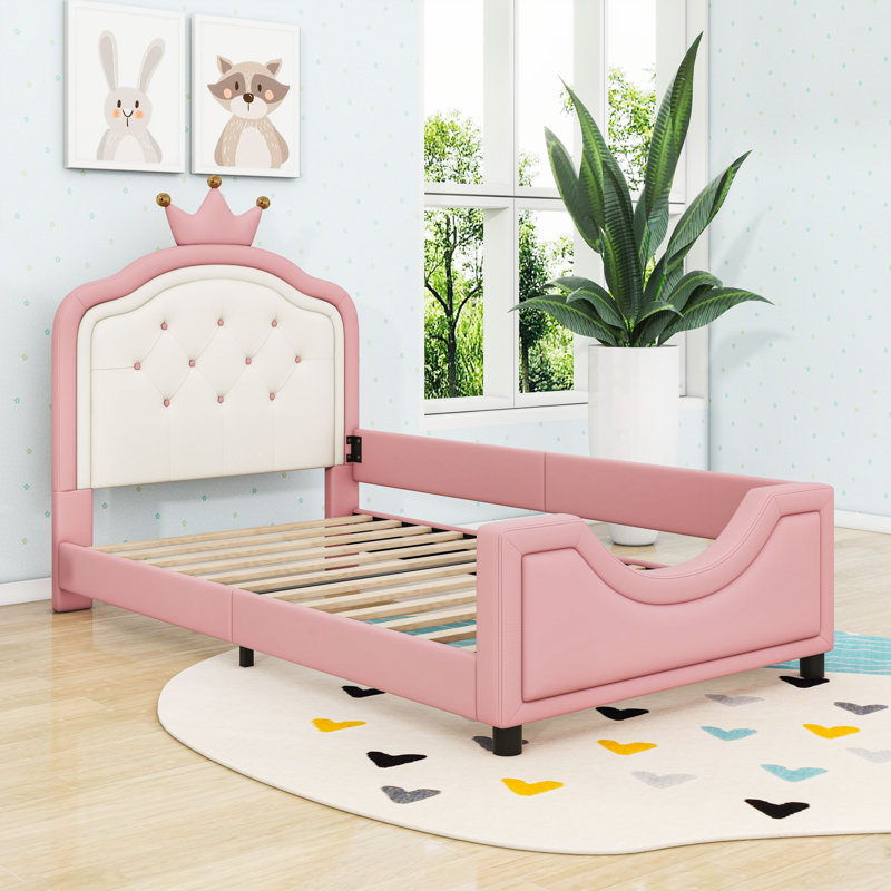 Lit plateforme simple tapissier avec tête de lit capitonnée et lattes