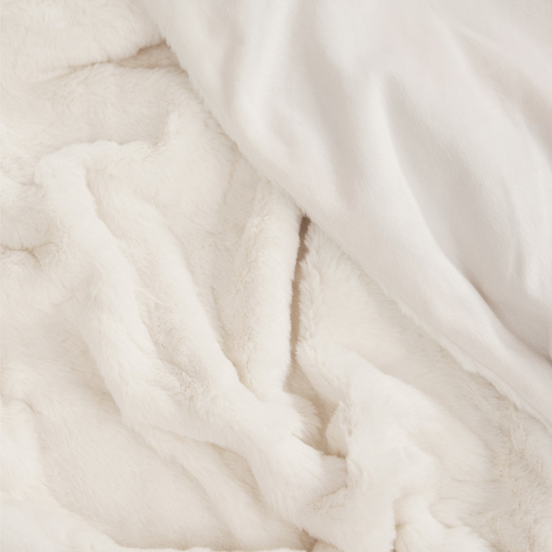 Ivory Embossed Cable Faux Fur Reversible Throw Blanket 50" x 70"
