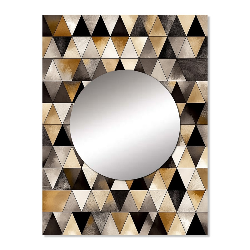 Liepa Exploration Golden Abstracted Symmetry II - miroir mural géométrique, miroir décoratif brun, impression d'art en métal