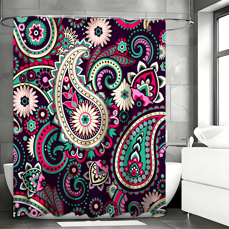 Rideaux de douche Boho avec crochets inclus, Violet