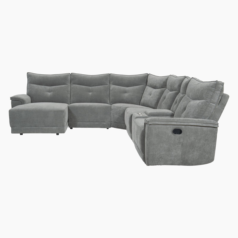 Canapé modulaire inclinable en tissu texturé 6 pièces 118,5 po Achernar, Mélange de polyester gris foncé