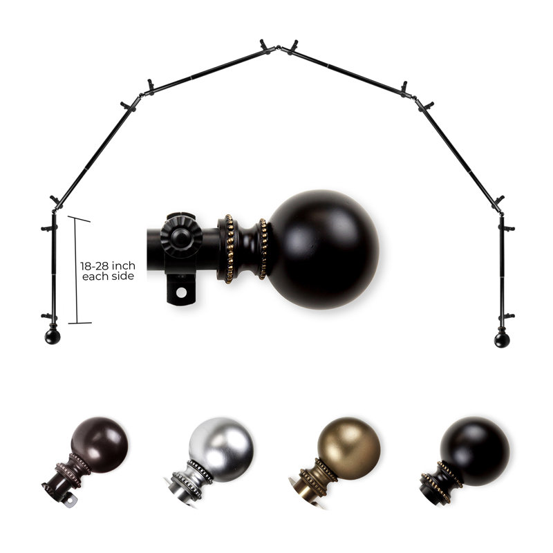 Tringle à rideaux simple réglable 28 "à 48" 0,81 "à baie vitrée, Noir, 18 po - 28 po (chaque côté)