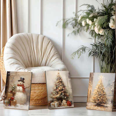 Ensemble de 3 affiches encadrées, tableaux de Noël sur toile, bonhomme de neige et sapin de Noël vintage, décoration festive pour salon, chambre, maison, idées cadeaux de Noël, impressions d'art modernes