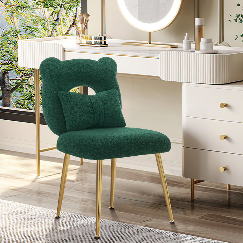Fauteuil d'appoint mignon 19,5 po avec coussin papillon Allysia, Imitation fourrure verte