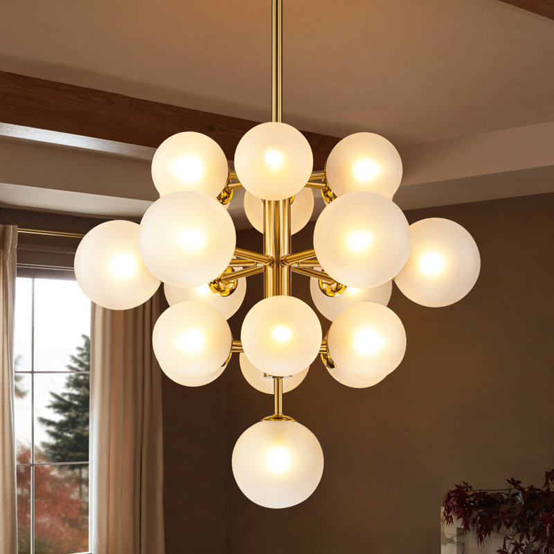 Scituate 19 - Light Dimmable Tiered Modern Glass Bubble Chandelier, Gold