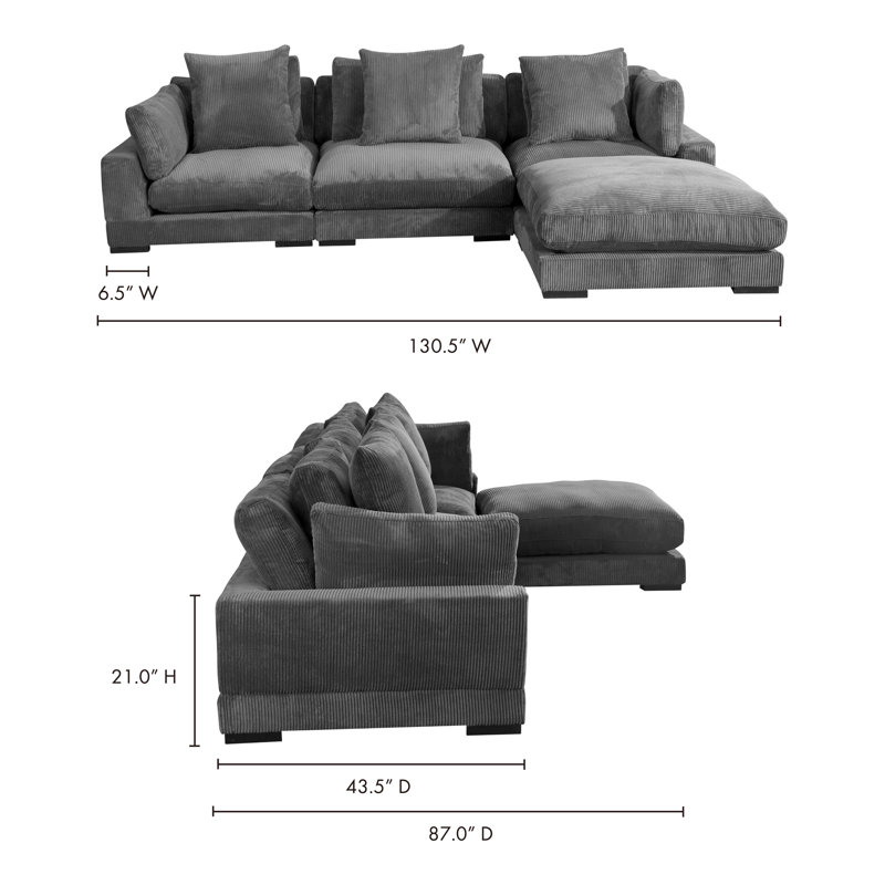 Tumble Modular Chaise Sectional, Gray