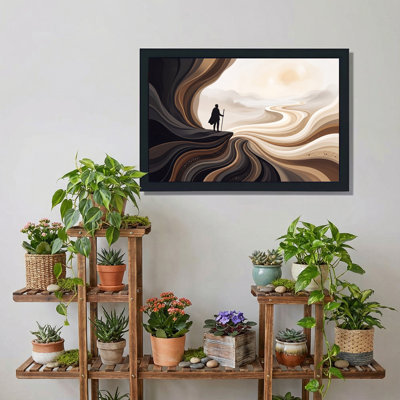 «Silhouette Traveller on Swirling Earth Tones Landscape», art mural