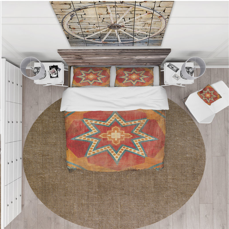 Carreaux marocains orange collage I - ensemble de housse de couette bohémien chic - microfibre de polyester