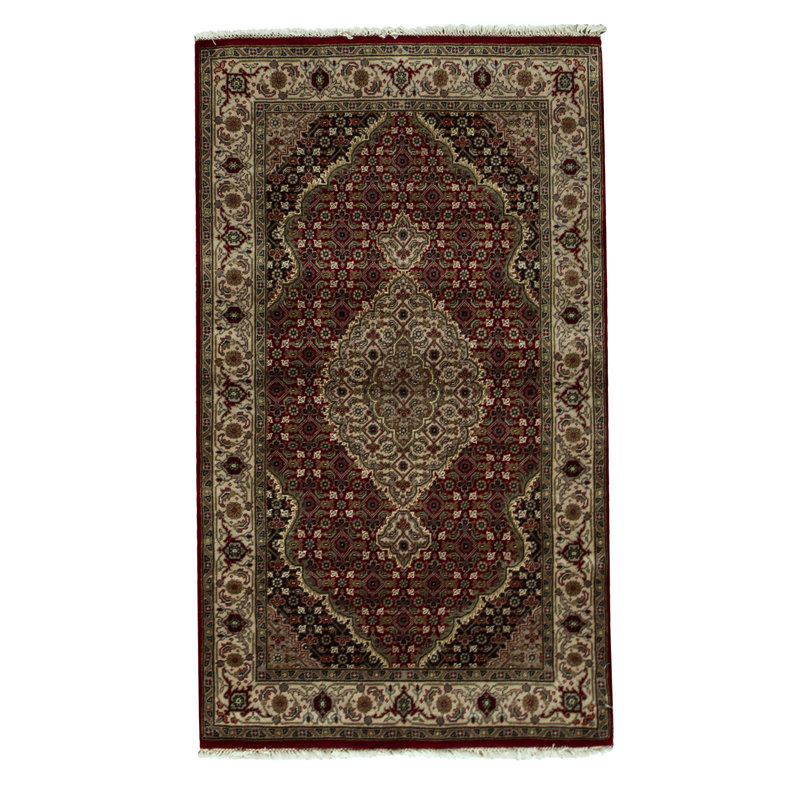 Tapis rouge et noir noué à la main de haute qualité