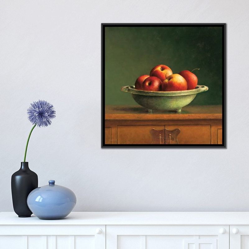 «Apples», reproduction sur toile, H 18 po x l 18 po x P 1,5 po, Pas de tapis, Toile avec cadre noir