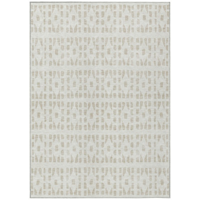 9' X 12' Ivory And Beige Geometric Washable Indoor Outdoor Area Rug