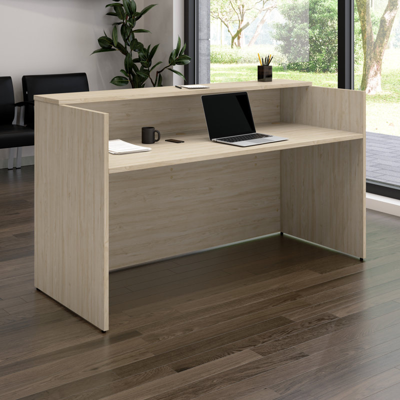 Natural Elm Adjustable Height Reception Desk with Shelf