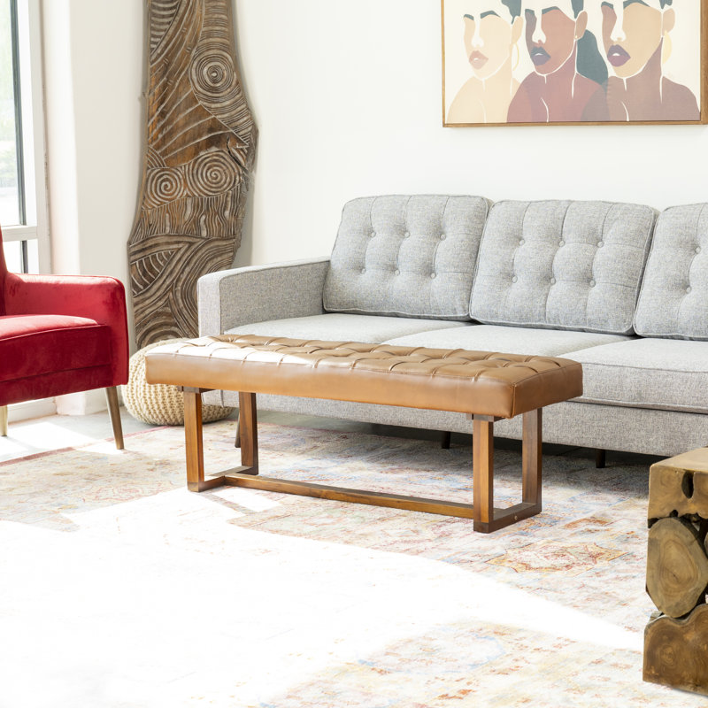 Banc en cuir véritable Smitt, Brun clair antique